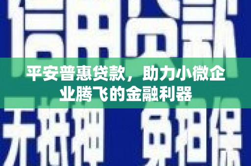 商丘平安普惠贷款，助力小微企业腾飞的金融利器
